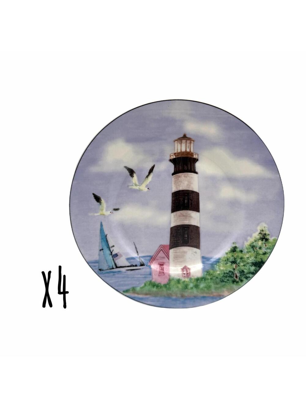 Set of 4 Vintage Thomson Pottery Lighthouse 7.75” Salad Plates